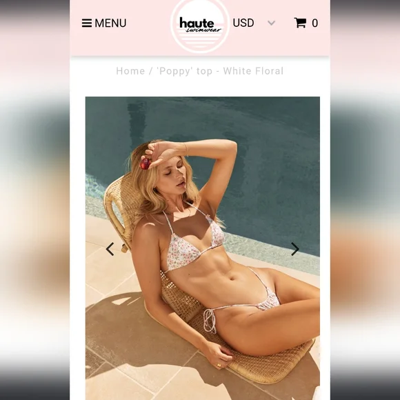 HAUTE swim pink poppies green leaves ribbon bows edging triangle string bikini - Picture 10 of 17